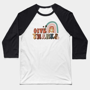 Retro Thanksgiving Give Thanks Baseball T-Shirt